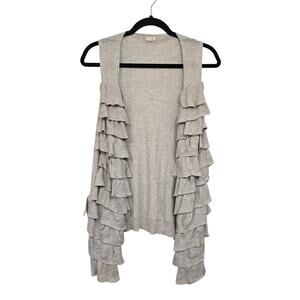 J.Crew Oatmeal Knit Vest M OpenFront Tiered Ruffle Pima Cotton Wool Blend Duster